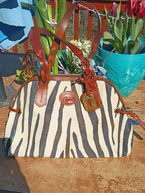 Dooney & Bourke Zebra Print Canvas Satchel in Brown